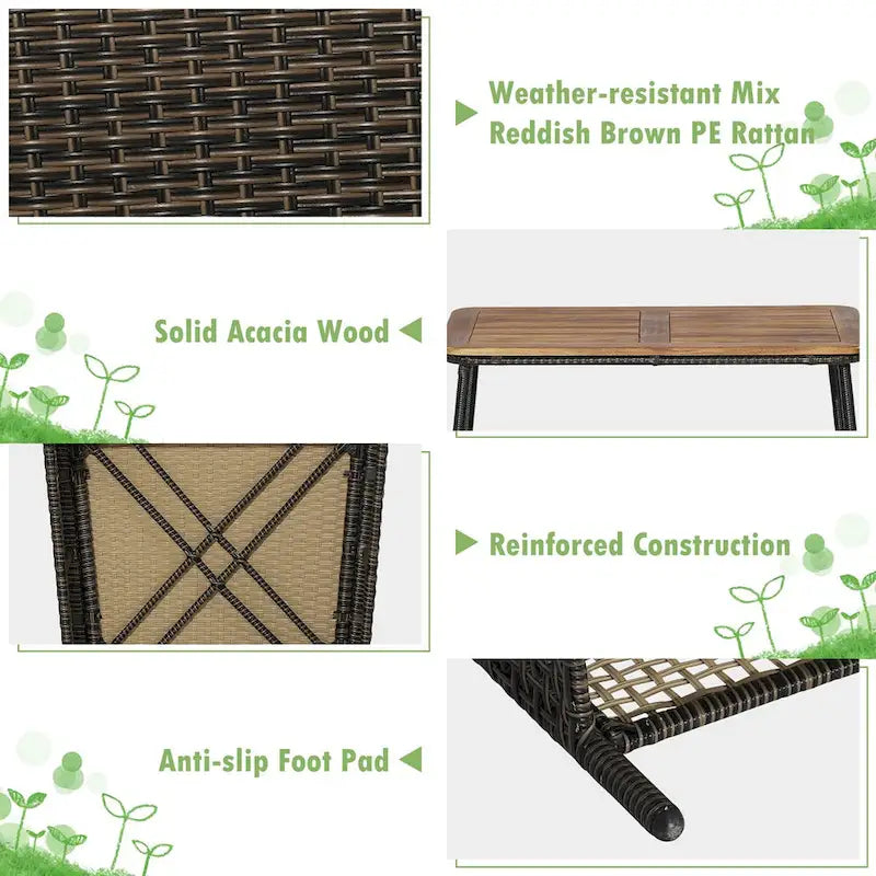 Costway Set Mobili da Esterno in Rattan 8 Pezzi con Sedie Imbottite e Tavolo in Legno - Vedi Dettagli