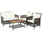 Costway Set Mobili da Esterno in Rattan 8 Pezzi con Sedie Imbottite e Tavolo in Legno - Vedi Dettagli
