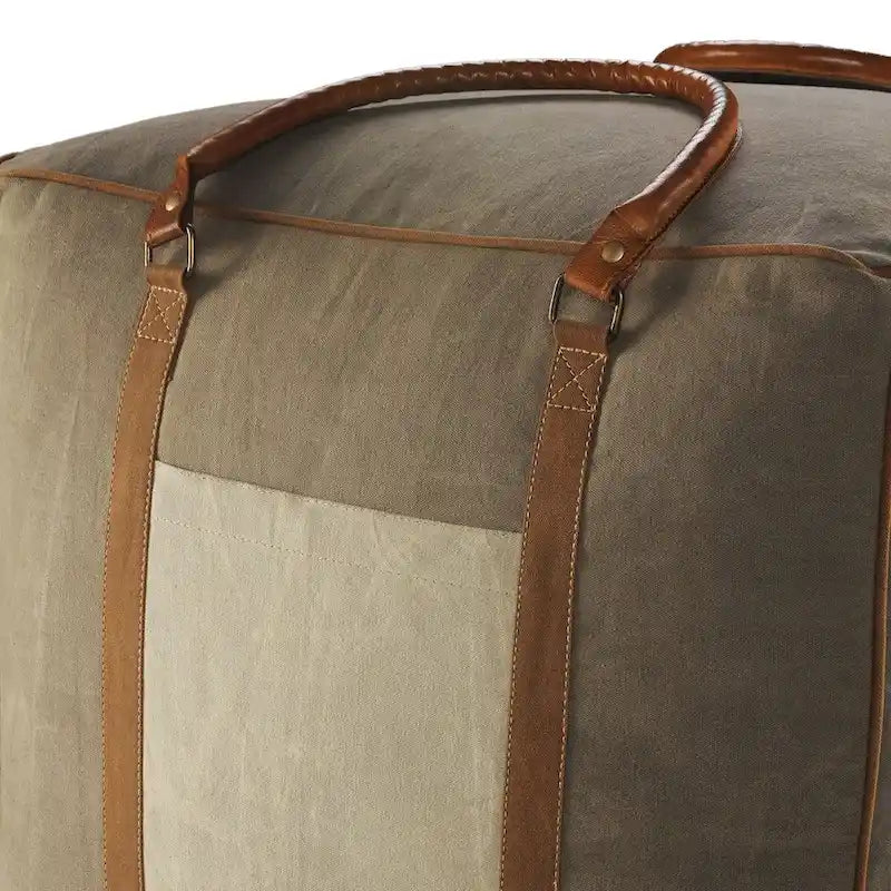 Pouf quadrato ottomano fatto a mano 20 in finta pelle grigio avorio con manici