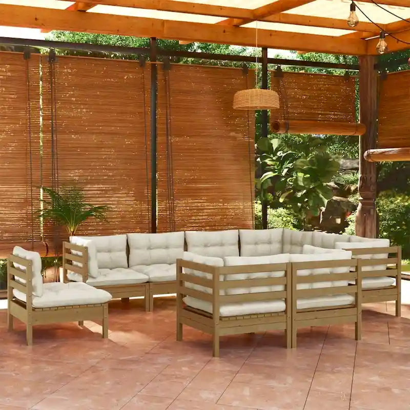 vidaXL Set Divani da Esterno 10 pz con Cuscini Multicolore in Massello di Pino - 25 x 25 x 24.6