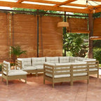 vidaXL Set Divani da Esterno 10 pz con Cuscini Multicolore in Massello di Pino - 25 x 25 x 24.6