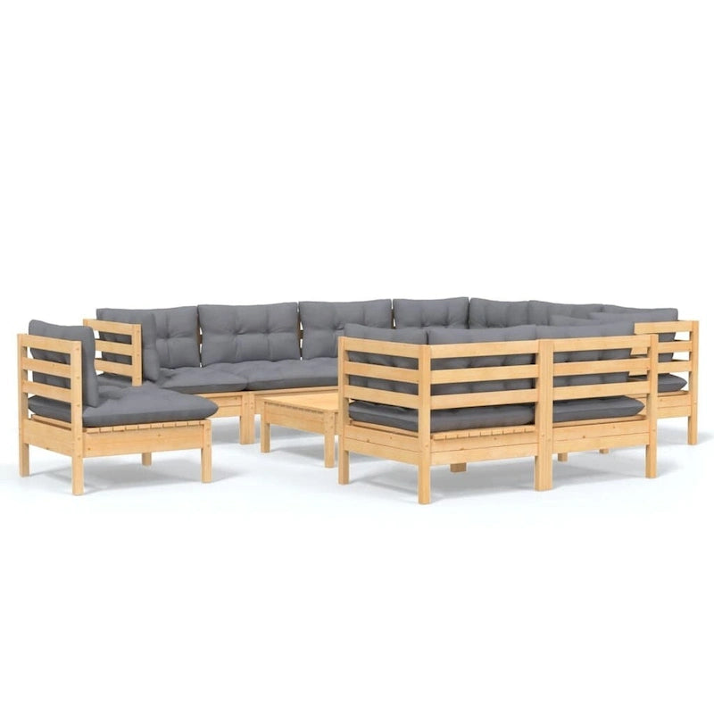 vidaXL Set Divani da Esterno 10 pz con Cuscini Multicolore in Massello di Pino - 25 x 25 x 24.6