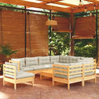 vidaXL Set Divani da Esterno 10 pz con Cuscini Multicolore in Massello di Pino - 25 x 25 x 24.6