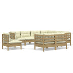 vidaXL Set Divani da Esterno 10 pz con Cuscini Multicolore in Massello di Pino - 25 x 25 x 24.6