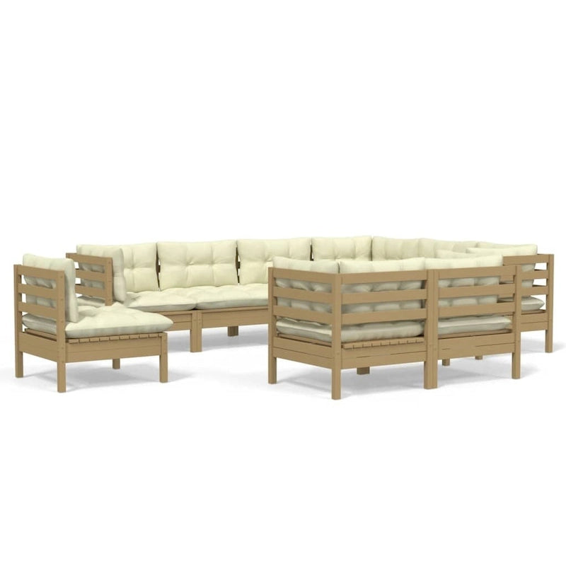 vidaXL Set Divani da Esterno 10 pz con Cuscini Multicolore in Massello di Pino - 25 x 25 x 24.6