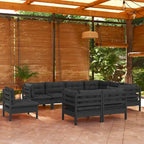 vidaXL Set Divani da Esterno 10 pz con Cuscini Multicolore in Massello di Pino - 25 x 25 x 24.6