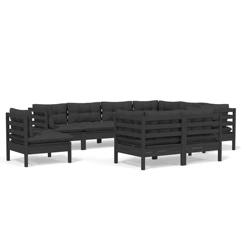 vidaXL Set Divani da Esterno 10 pz con Cuscini Multicolore in Massello di Pino - 25 x 25 x 24.6