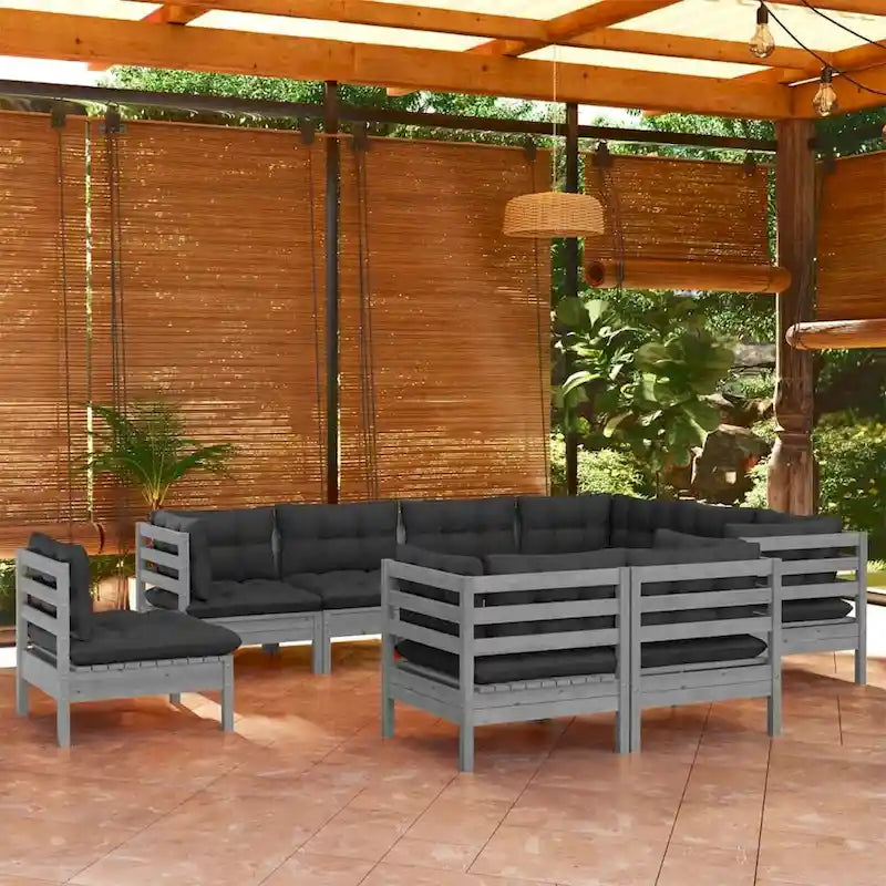 vidaXL Set Divani da Esterno 10 pz con Cuscini Multicolore in Massello di Pino - 25 x 25 x 24.6