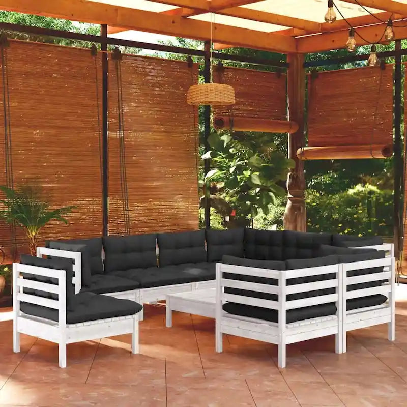 vidaXL Set Divani da Esterno 10 pz con Cuscini Multicolore in Massello di Pino - 25 x 25 x 24.6
