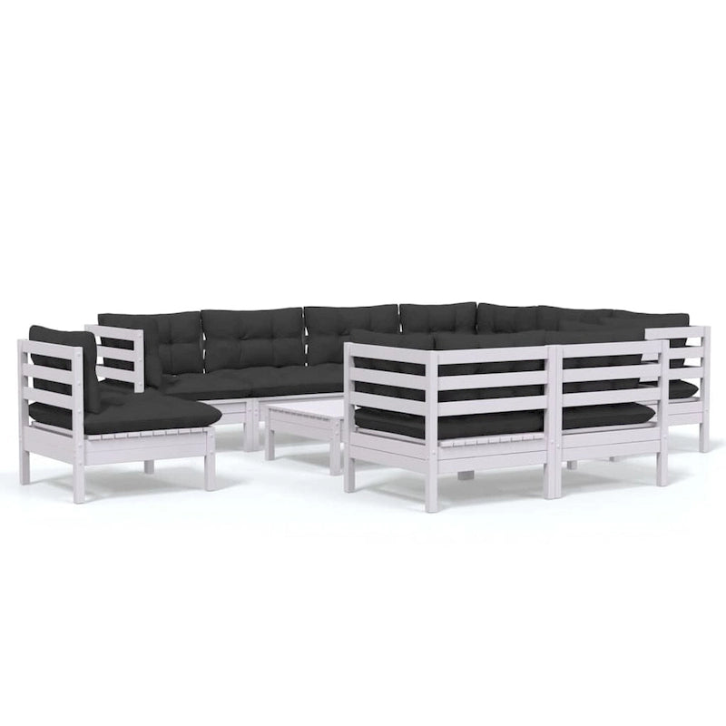 vidaXL Set Divani da Esterno 10 pz con Cuscini Multicolore in Massello di Pino - 25 x 25 x 24.6