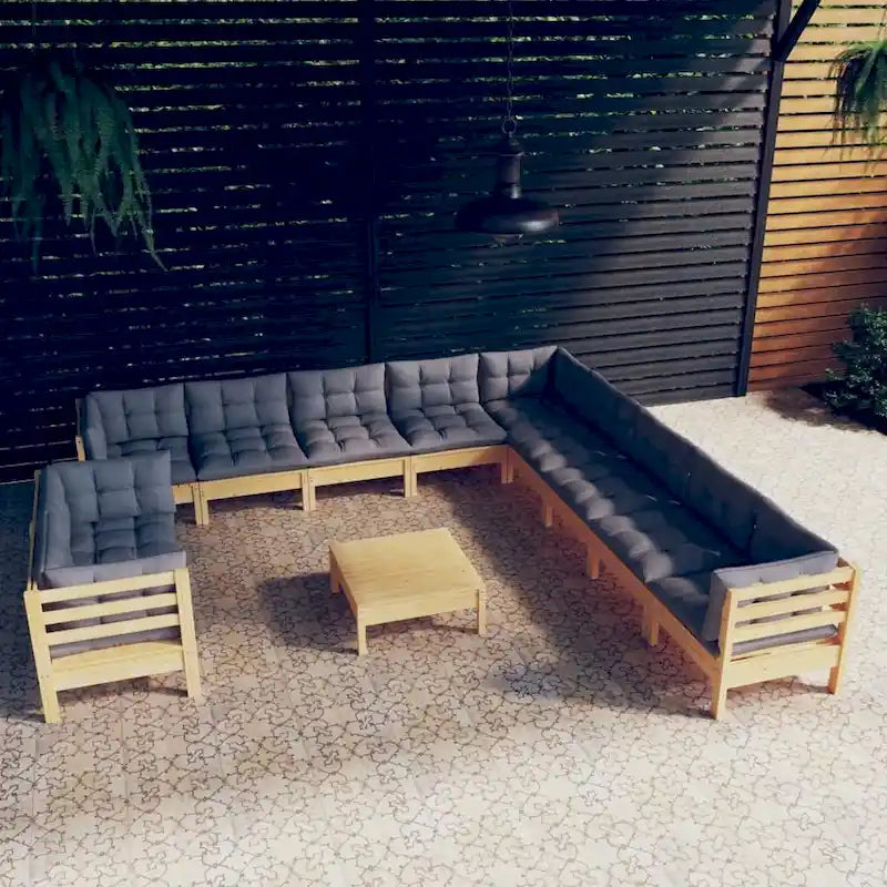 vidaXL Solid Pinewood Patio Lounge Set 12 Piece with Cushions Multi Colors - 25 x 25 x 24.6