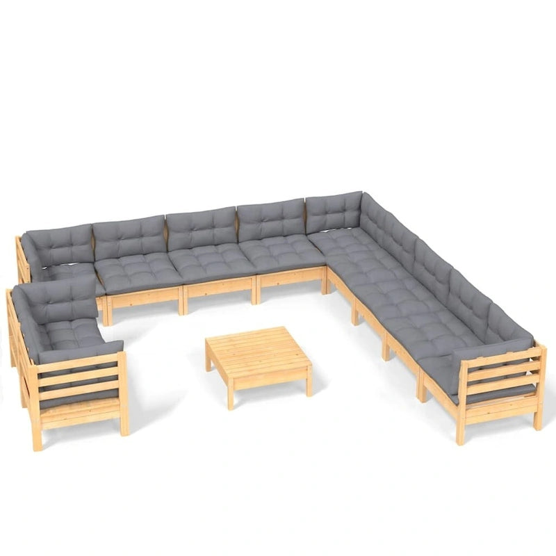 vidaXL Set Divani da Giardino 12 pz. in Legno Massello di Pino con Cuscini Multicolore - 25 x 25 x 24.6