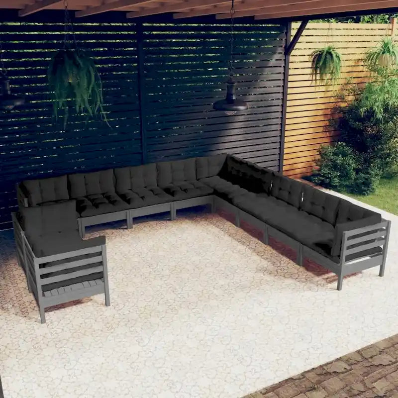 vidaXL Set Divani da Giardino 12 pz. in Legno Massello di Pino con Cuscini Multicolore - 25 x 25 x 24.6