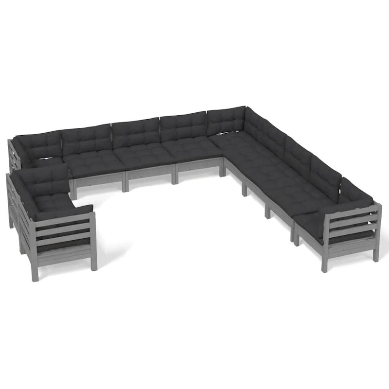 vidaXL Set Divani da Giardino 12 pz. in Legno Massello di Pino con Cuscini Multicolore - 25 x 25 x 24.6