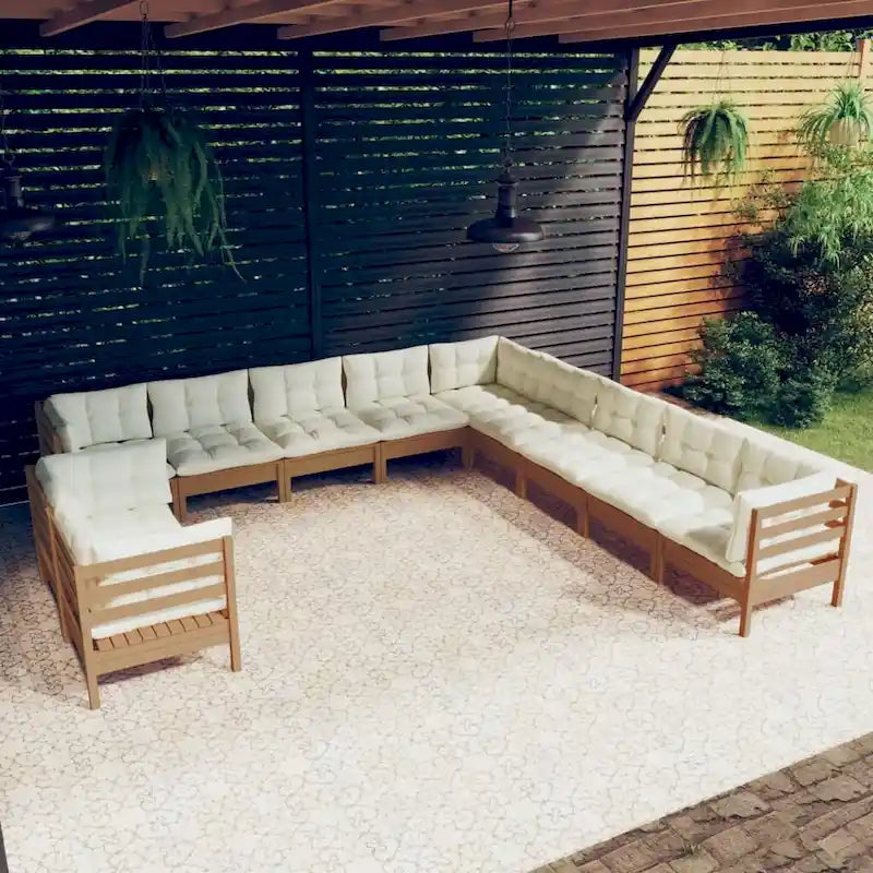 vidaXL Set Divani da Giardino 12 pz. in Legno Massello di Pino con Cuscini Multicolore - 25 x 25 x 24.6