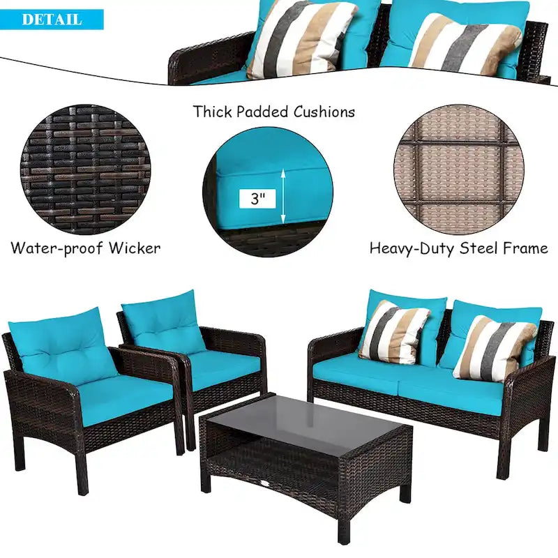 Set di mobili da giardino in rattan a 4 pezzi con divanetto e tavolino da caffè Costway - 28 x 26 x 29