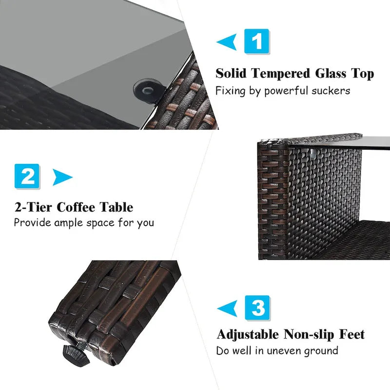Set di mobili da giardino in rattan a 4 pezzi con divanetto e tavolino da caffè Costway - 28 x 26 x 29