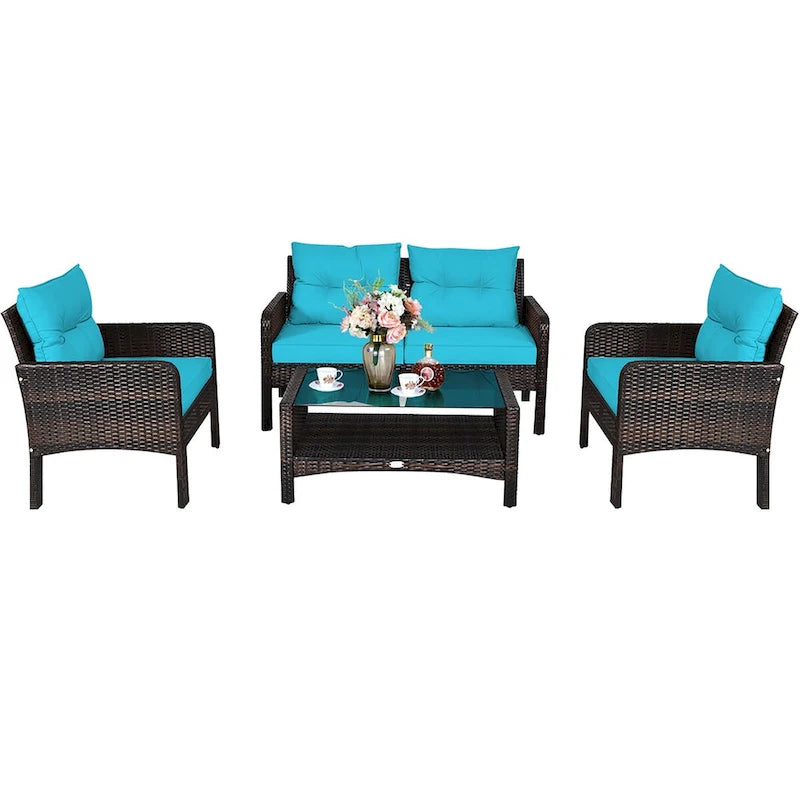 Set di mobili da giardino in rattan a 4 pezzi con divanetto e tavolino da caffè Costway - 28 x 26 x 29