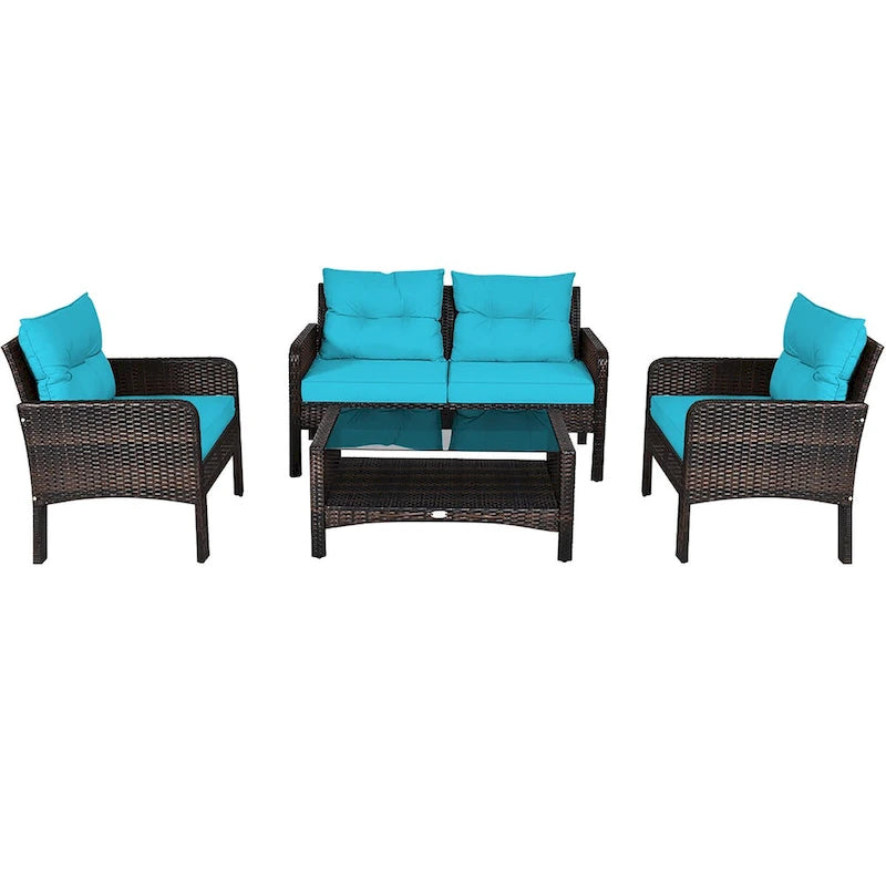 Set di mobili da giardino in rattan a 4 pezzi con divanetto e tavolino da caffè Costway - 28 x 26 x 29