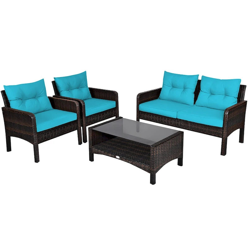 Set di mobili da giardino in rattan a 4 pezzi con divanetto e tavolino da caffè Costway - 28 x 26 x 29