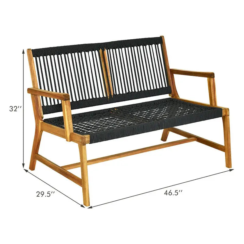 Panca a due posti Gymax in legno con corde per esterni con schienale – 118 x 75 x 81 cm