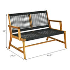 Panca a due posti Gymax in legno con corde per esterni con schienale – 118 x 75 x 81 cm