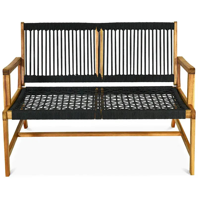 Panca a due posti Gymax in legno con corde per esterni con schienale – 118 x 75 x 81 cm