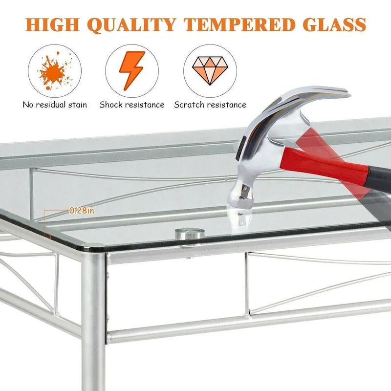 Set da pranzo 5 pezzi Tavolo in vetro e 4 sedie