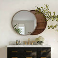 23.6 Specchio rotondo moderno scorrevole con contenitore, Specchio da trucco salvaspazio per bagno, Specchio decorativo per soggiorno