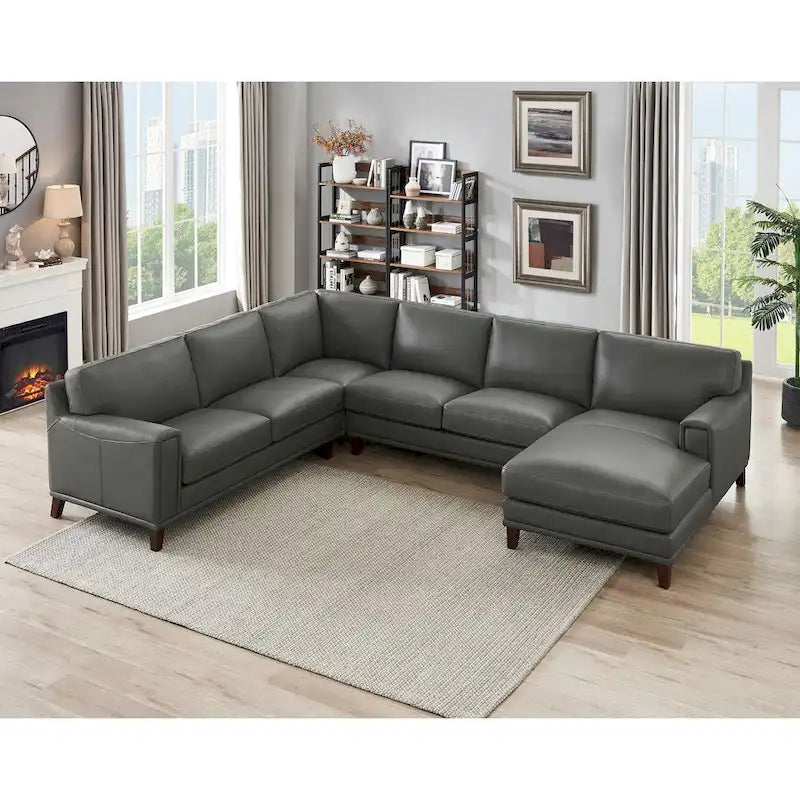 Divano componibile Hydeline Hayward in pelle pieno fiore con chaise longue