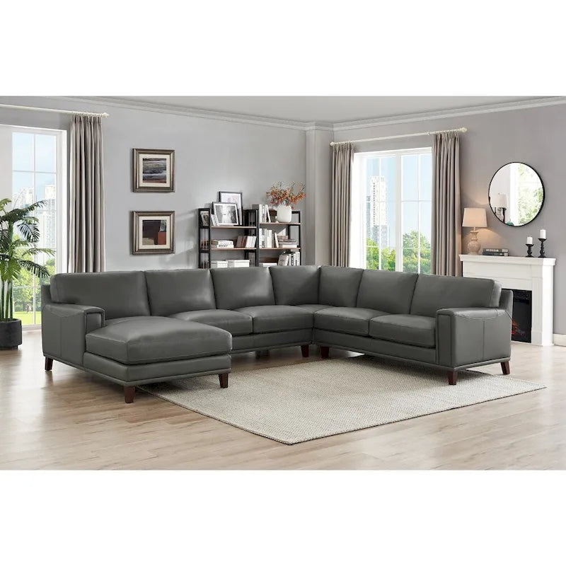 Divano componibile Hydeline Hayward in pelle pieno fiore con chaise longue