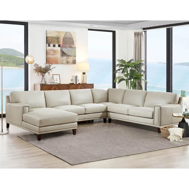 Divano componibile Hydeline Hayward in pelle pieno fiore con chaise longue