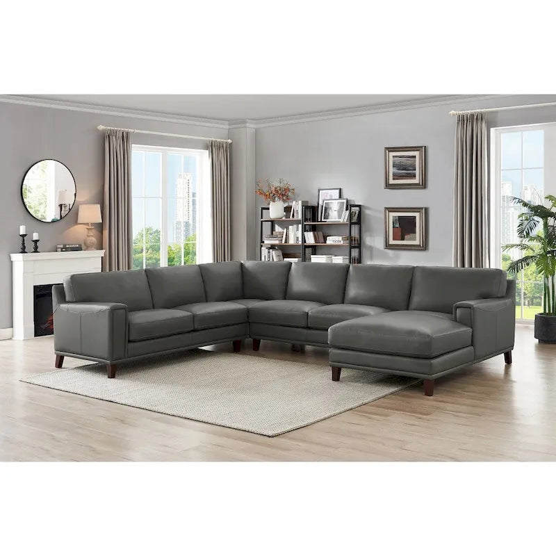 Divano componibile Hydeline Hayward in pelle pieno fiore con chaise longue
