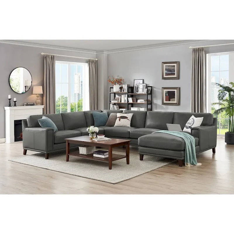Divano componibile Hydeline Hayward in pelle pieno fiore con chaise longue