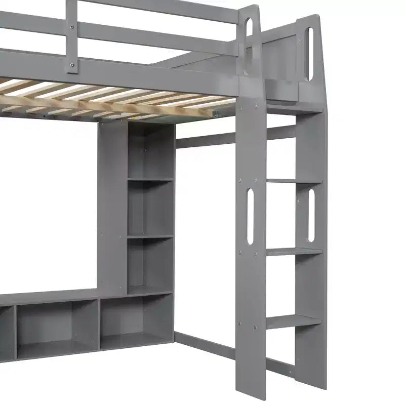 Letto a soppalco da gaming Whisen Wood, formato singolo, con scrivania, mensole multi-storage, LED e un appendiabiti