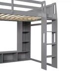 Letto a soppalco da gaming Whisen Wood, formato singolo, con scrivania, mensole multi-storage, LED e un appendiabiti