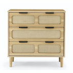 Cassettiera da Fattoria in Legno, Armadio Moderno in Rattan con 3 Ampi Cassetti e Maniglie Metalliche