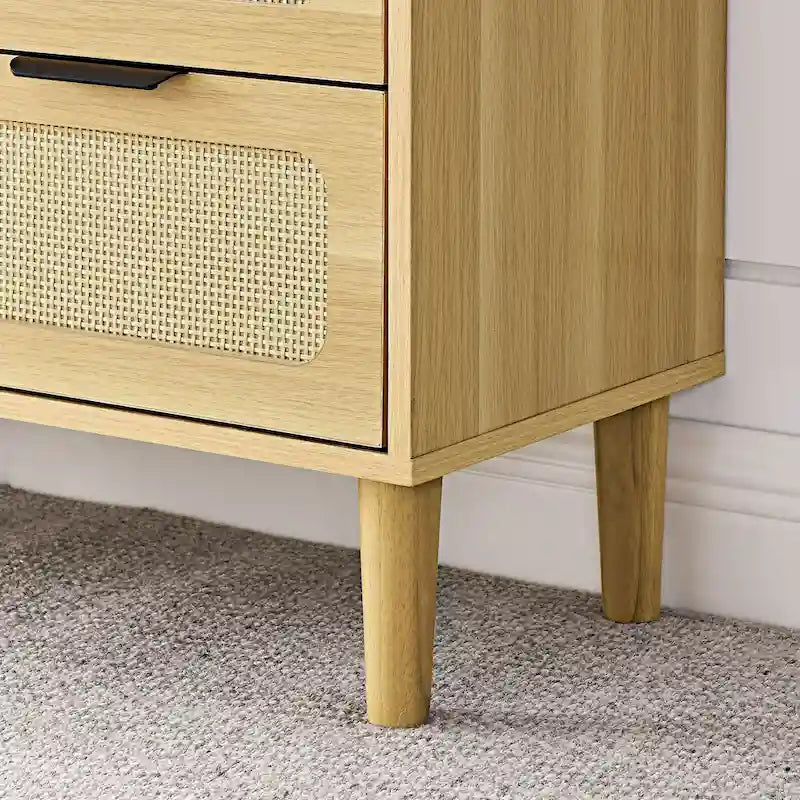 Cassettiera da Fattoria in Legno, Armadio Moderno in Rattan con 3 Ampi Cassetti e Maniglie Metalliche
