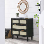 Cassettiera da Fattoria in Legno, Armadio Moderno in Rattan con 3 Ampi Cassetti e Maniglie Metalliche