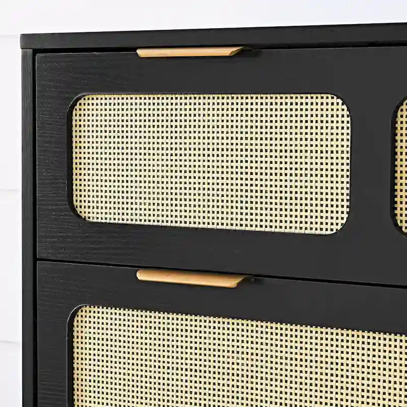 Cassettiera da Fattoria in Legno, Armadio Moderno in Rattan con 3 Ampi Cassetti e Maniglie Metalliche