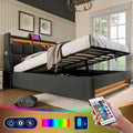 Letto imbottito Queen/Full con sistema di sollevamento idraulico, LED e ricarica USB