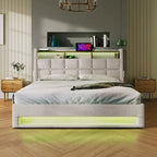 Letto imbottito Queen/Full con sistema di sollevamento idraulico, LED e ricarica USB