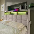 Letto imbottito Queen/Full con sistema di sollevamento idraulico, LED e ricarica USB