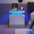 Comodino moderno in legno con luci a LED e 2 cassetti