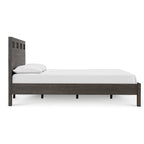 Letto matrimoniale Yee, legno grigio, 4 cassetti laterali, testiera intagliata