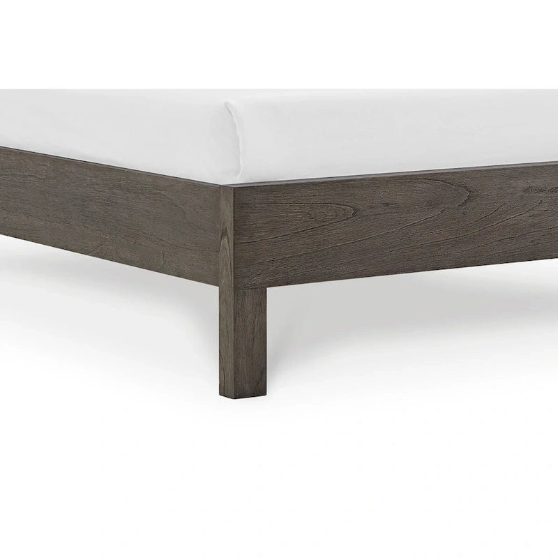 Letto matrimoniale Yee, legno grigio, 4 cassetti laterali, testiera intagliata