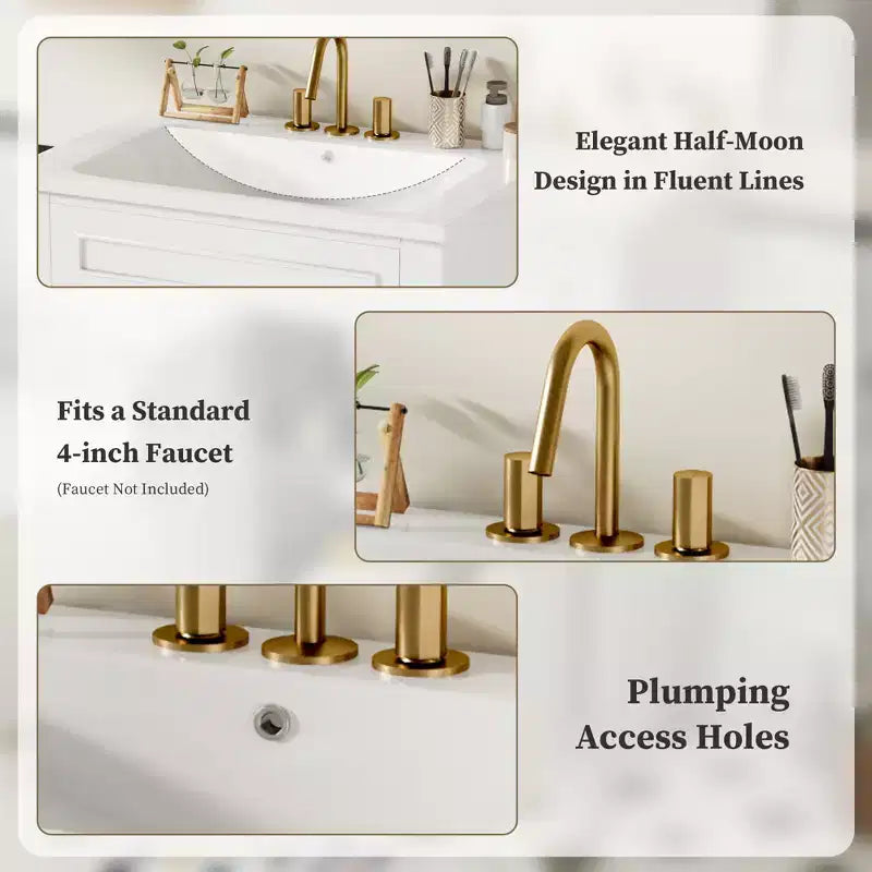 Mobiletto da bagno 61 cm con lavabo in ceramica, mobile stile shaker, 2 ante con chiusura ammortizzata, struttura in legno massello per bagno piccolo o bagno di servizio