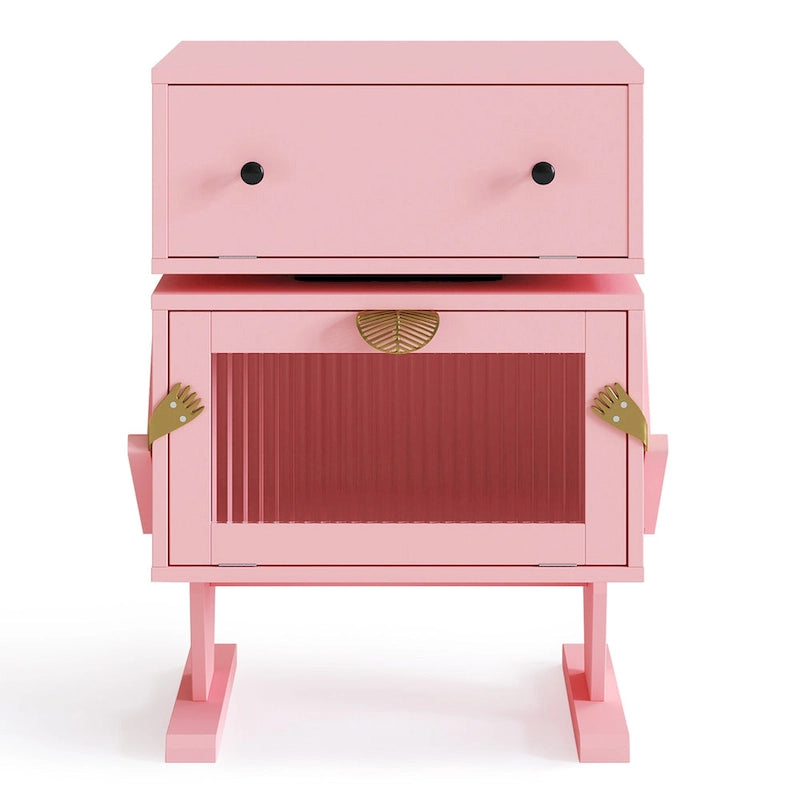 Comodino con cassetto girevole e striscia LED