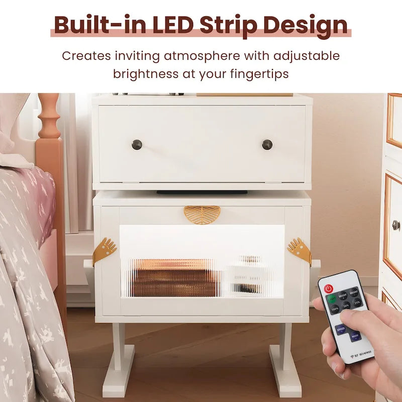 Comodino con cassetto girevole e striscia LED