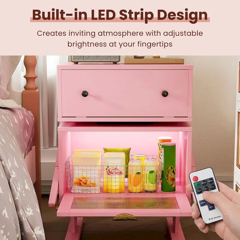 Comodino con cassetto girevole e striscia LED